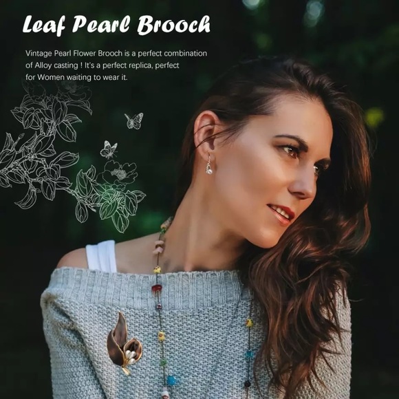 Craftsman Pearl Ceramic Hot Glazed Gold Floral Lapel Brooch Pin - Picture 6 of 16